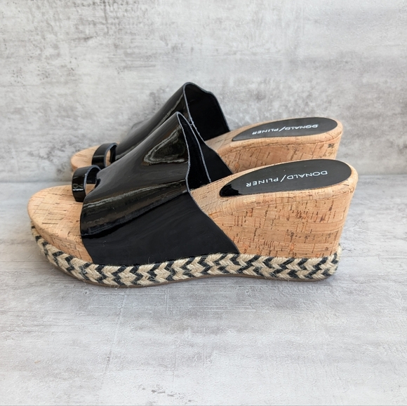 Donald Pliner Janet Black Patent Leather Cork Wedge Slide Sandal Women's Size 8 - Picture 5 of 12